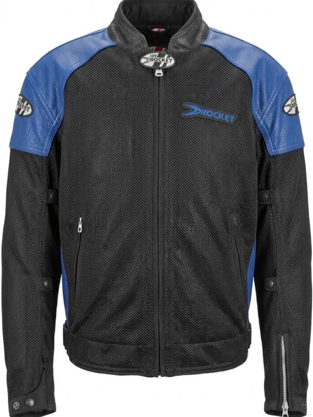 Joe Rocket Mesh Leather Motorcycle Jacket Mens L Blue/Black Armor Touring EUC